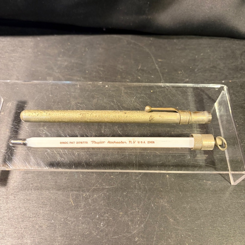 Vintage Taylor Rochester NY Binoc Thermometer with Metal Case Pat 2178773 21418